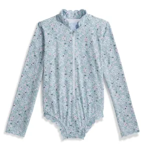 Long Sleeve Scalloped Bathing Suit -- Forget Me Not