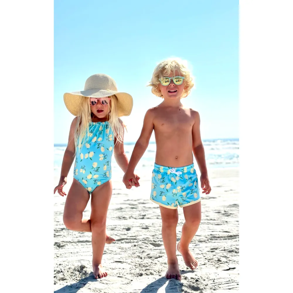 Sharon Bathing Suit -- Teal Lemons